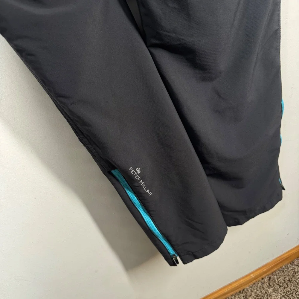 Peter Millar Crown Sport Mens XLT Black Turquoise Active Track Pants MS18EB29BT